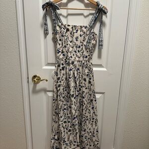 Joie Cream Maxi Dress with Navy Floral Print and Tie Shoulders